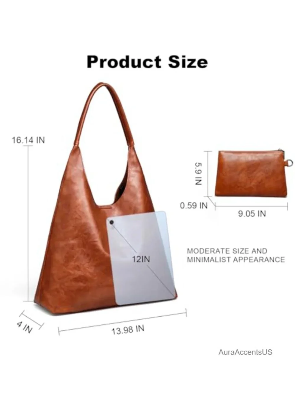 Vegan Leather Slouchy Hobo Bag with Shoulder Strap, Tote Purse